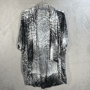 Chicos Abstract Print Open Front Waterfall Cardigan Sz L (2) Travel Resortwear